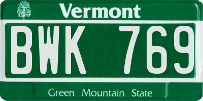 VT license plate BWK769