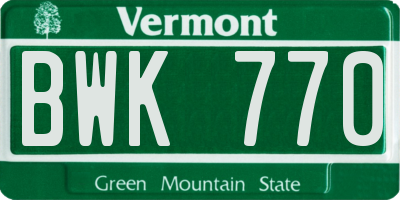 VT license plate BWK770