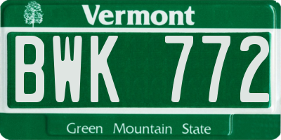 VT license plate BWK772