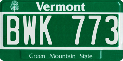 VT license plate BWK773