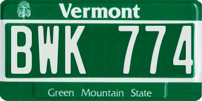 VT license plate BWK774