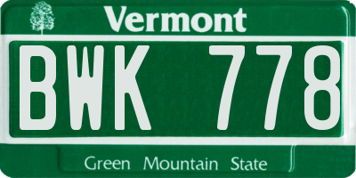 VT license plate BWK778