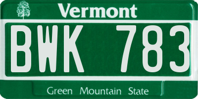 VT license plate BWK783