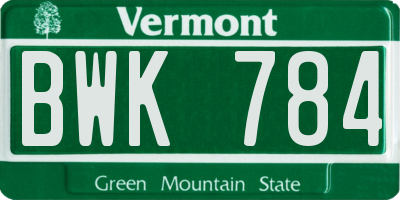 VT license plate BWK784