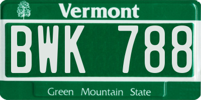 VT license plate BWK788
