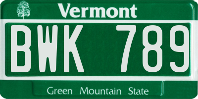 VT license plate BWK789