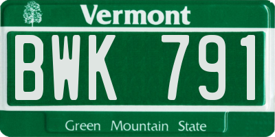 VT license plate BWK791