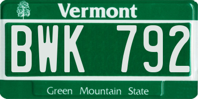 VT license plate BWK792