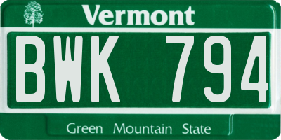 VT license plate BWK794