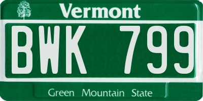 VT license plate BWK799