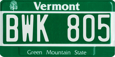 VT license plate BWK805