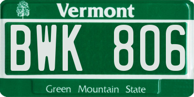 VT license plate BWK806