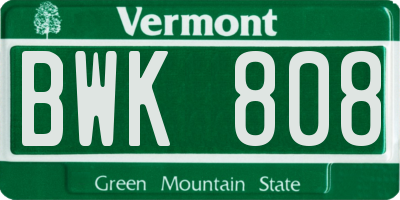 VT license plate BWK808