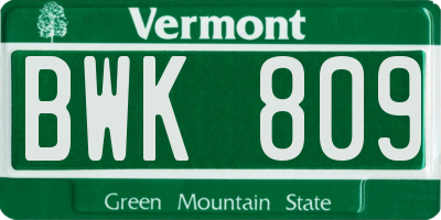 VT license plate BWK809