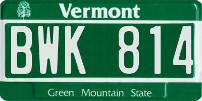 VT license plate BWK814