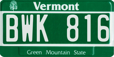 VT license plate BWK816