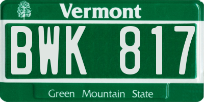 VT license plate BWK817