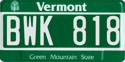 VT license plate BWK818