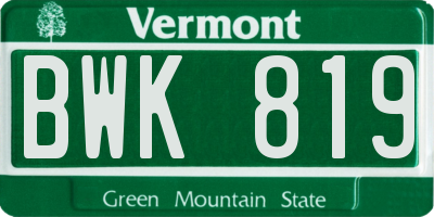 VT license plate BWK819