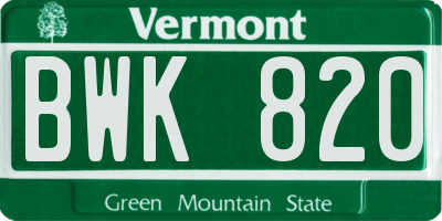 VT license plate BWK820