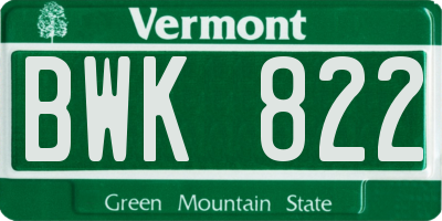 VT license plate BWK822