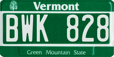 VT license plate BWK828