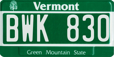 VT license plate BWK830