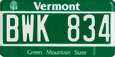 VT license plate BWK834