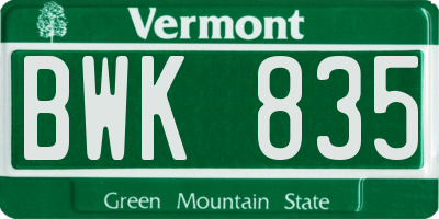VT license plate BWK835