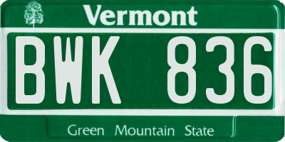 VT license plate BWK836