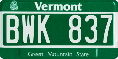 VT license plate BWK837