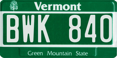 VT license plate BWK840