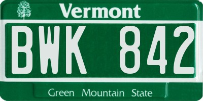 VT license plate BWK842