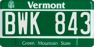VT license plate BWK843
