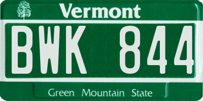 VT license plate BWK844