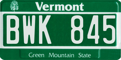 VT license plate BWK845