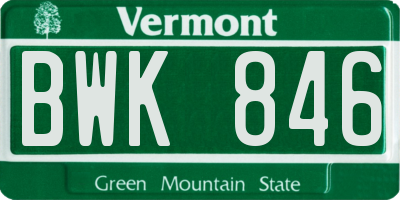 VT license plate BWK846