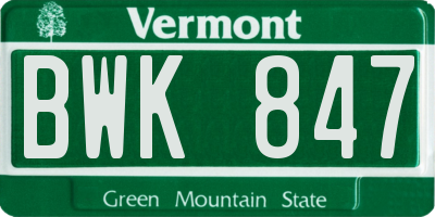 VT license plate BWK847