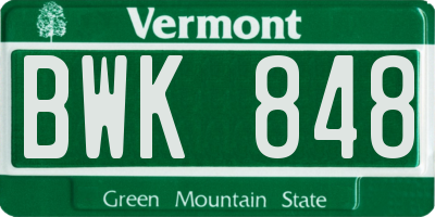 VT license plate BWK848