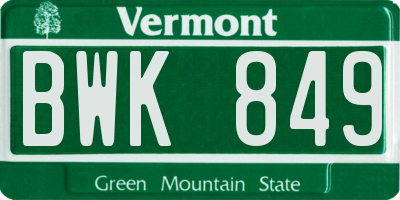 VT license plate BWK849