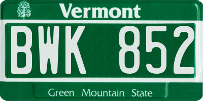 VT license plate BWK852