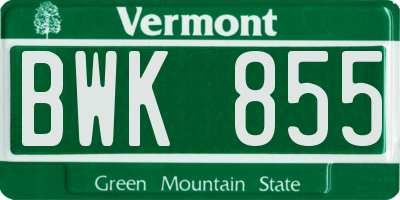 VT license plate BWK855