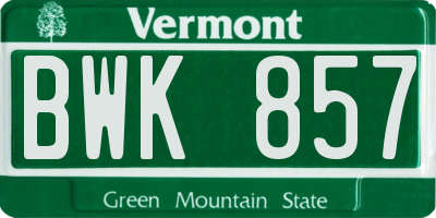 VT license plate BWK857