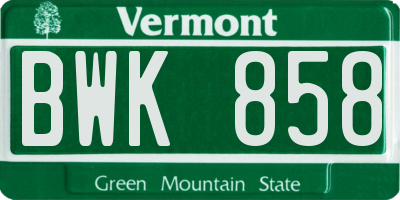 VT license plate BWK858
