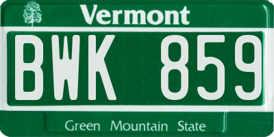 VT license plate BWK859