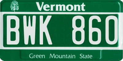 VT license plate BWK860