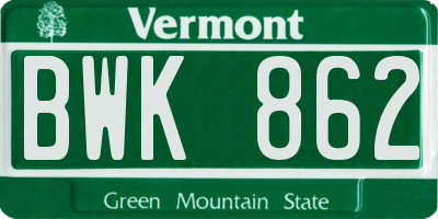 VT license plate BWK862