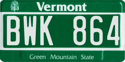 VT license plate BWK864