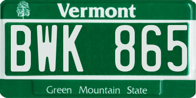 VT license plate BWK865