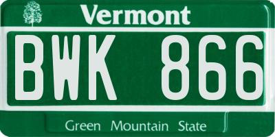 VT license plate BWK866